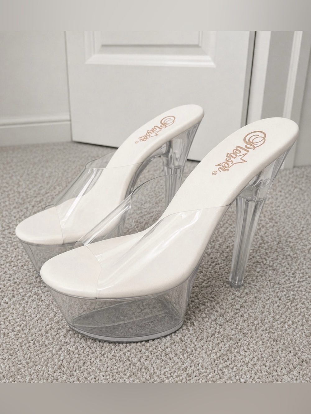 Pleaser Flamingo-801 Clear Platform Mule with White Insole - Picture 3 of 3